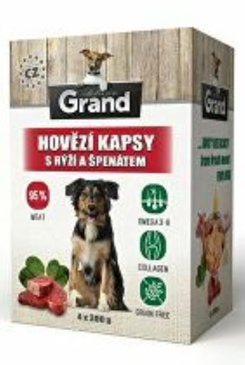 GRAND kaps. deluxe pes hovädzie s ryžou a špenát. 4x300g + Množstevná zľava