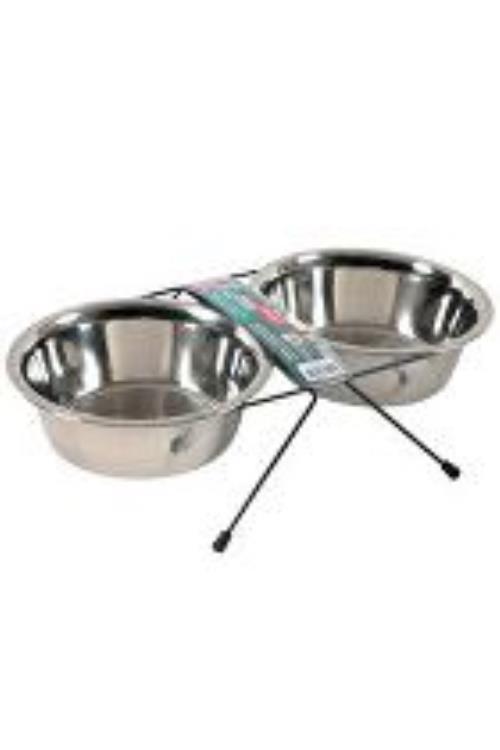 Stojan na misky z nehrdzavejúcej ocele + 2 misky pre psov STEEL 1,3l Zolux