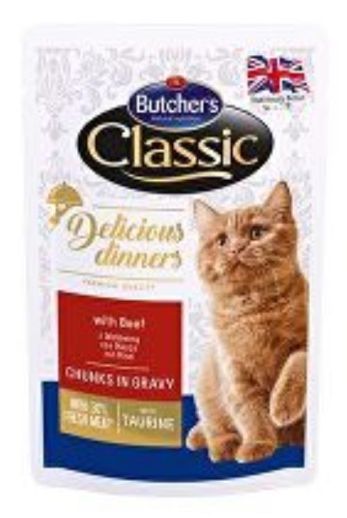 Butcher's Cat Class.Delic.Dinn. hovädzie vrecká 100g + Množstevná zľava