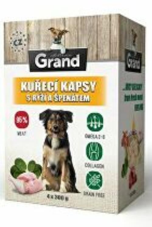 GRAND kaps. deluxe pes kuracie s ryžou a špenát. 4x300g + Množstevná zľava