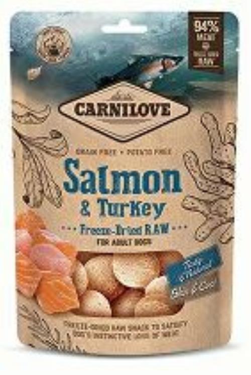 Carnilove Raw Freeze-Dried Snacks Losos a morčacie mäso 60g + Množstevná zľava 5 + 1 ZADARMO