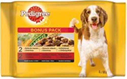 Pedigree kapsička Adult kuracie+zelenina/hovädzie+zelená 2+2x100g + Množstevná zľava