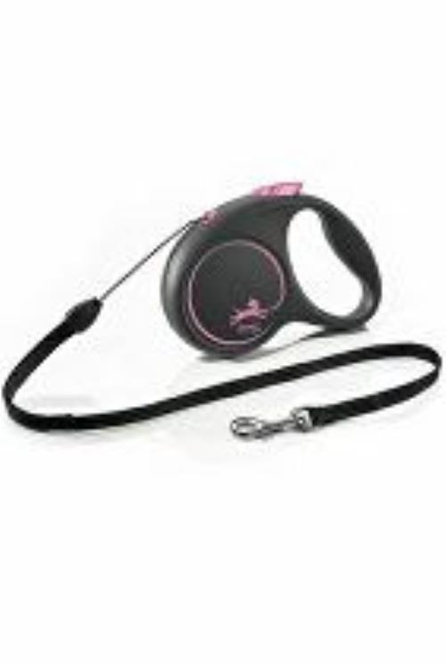 Vodítko FLEXI Black Design S lanko 5m/12kg ružová NEW