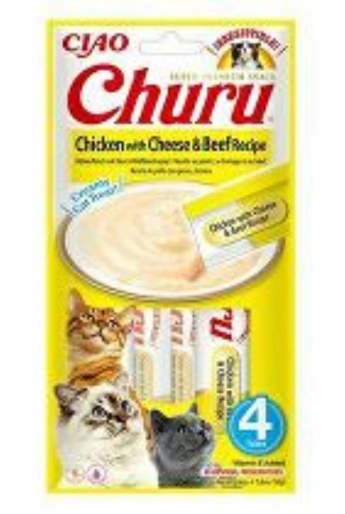 Churu Cat kuracie mäso s hovädzím mäsom a syrom 4x14g