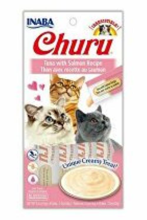 Churu Cat Pyré z tuniaka s lososom 4x14g